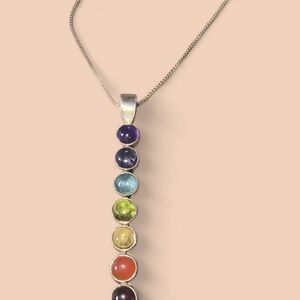 Multi Gemstone Vertically Aligned Chakra Necklace In Sterling Silver